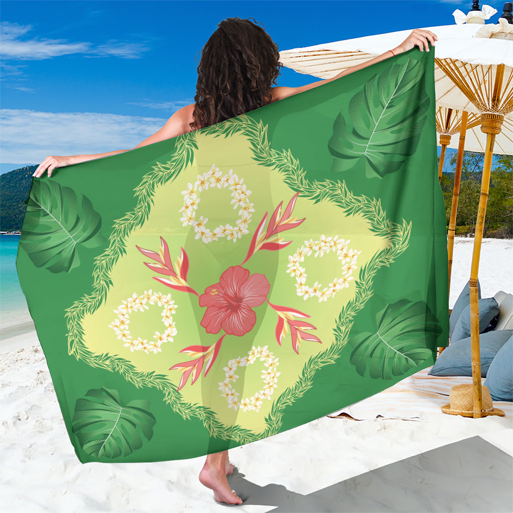 Hawaii Quilt Inspired Collection Aloha Flowers Sarong Plumeria - Ti Leaf Lei LT7 One Size 44 x 66 inches Green - Polynesian Pride