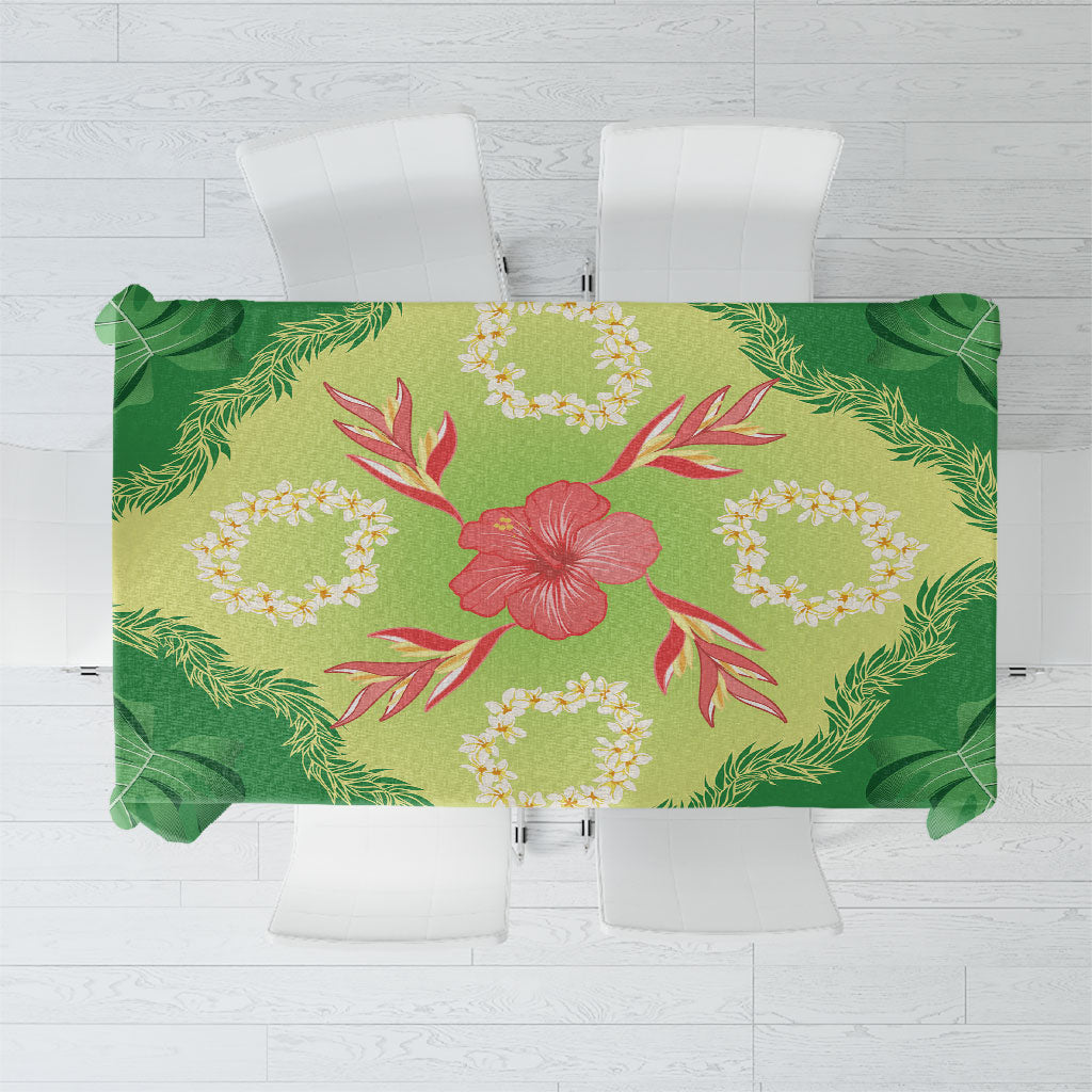 Hawaii Quilt Inspired Collection Aloha Flowers Tablecloth Plumeria - Ti Leaf Lei LT7 Green - Polynesian Pride