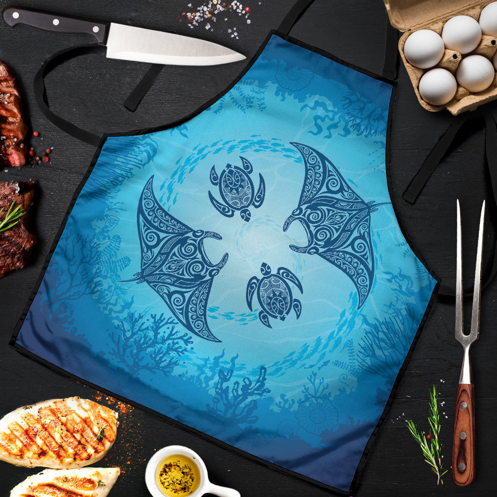 Hawaii Quilt Inspired Collection Aloha Sea Apron Manta Ray and Turtles LT7 Cerulean - Polynesian Pride