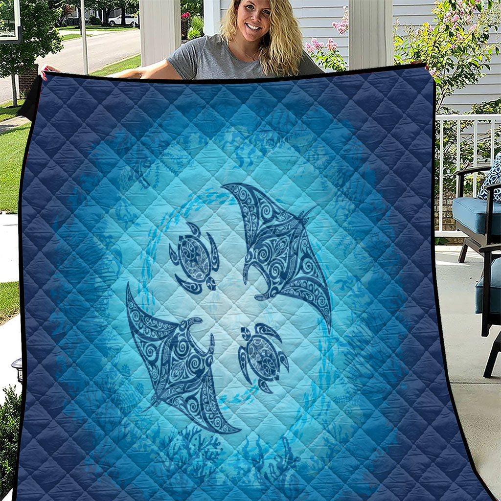 Hawaii Quilt Inspired Collection Aloha Sea Quilt Manta Ray and Turtles LT7 Cerulean - Polynesian Pride