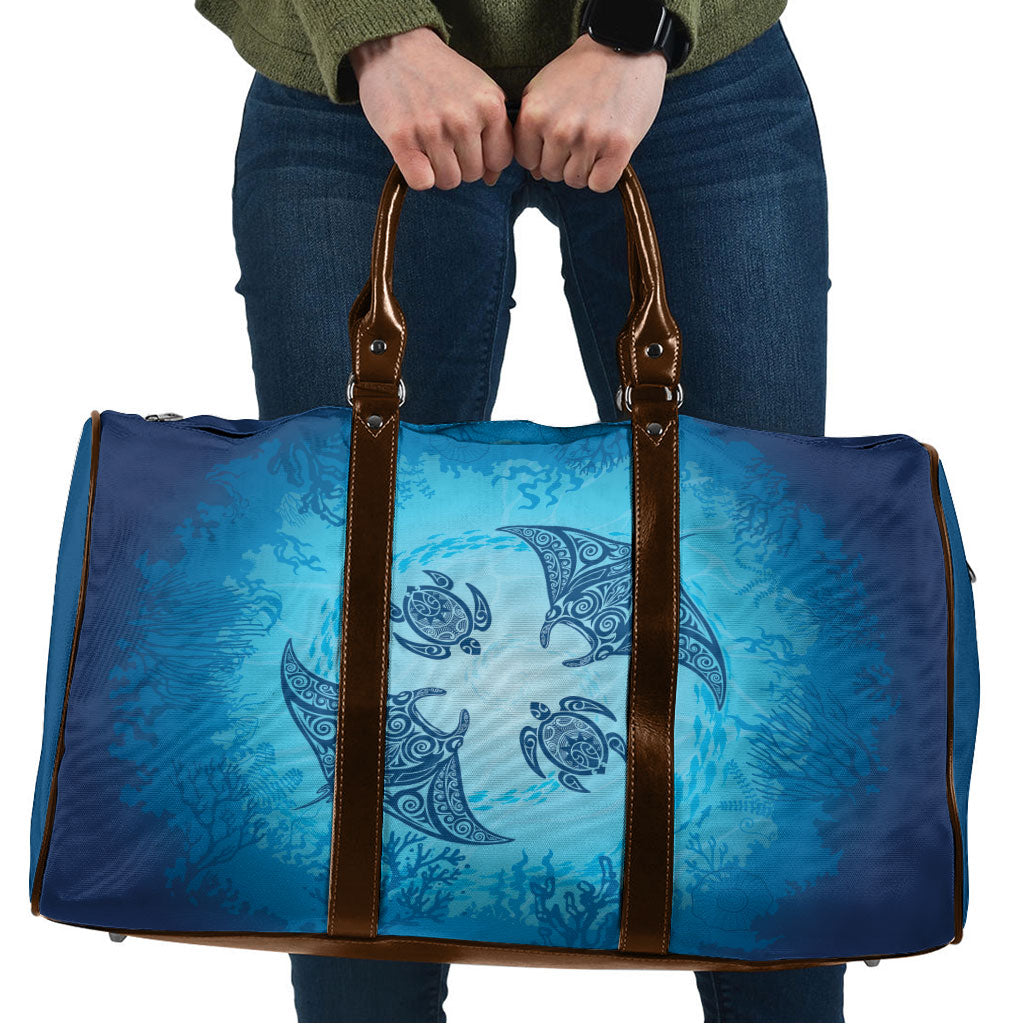 Hawaii Quilt Inspired Collection Aloha Sea Travel Bag Manta Ray and Turtles LT7 Cerulean - Polynesian Pride