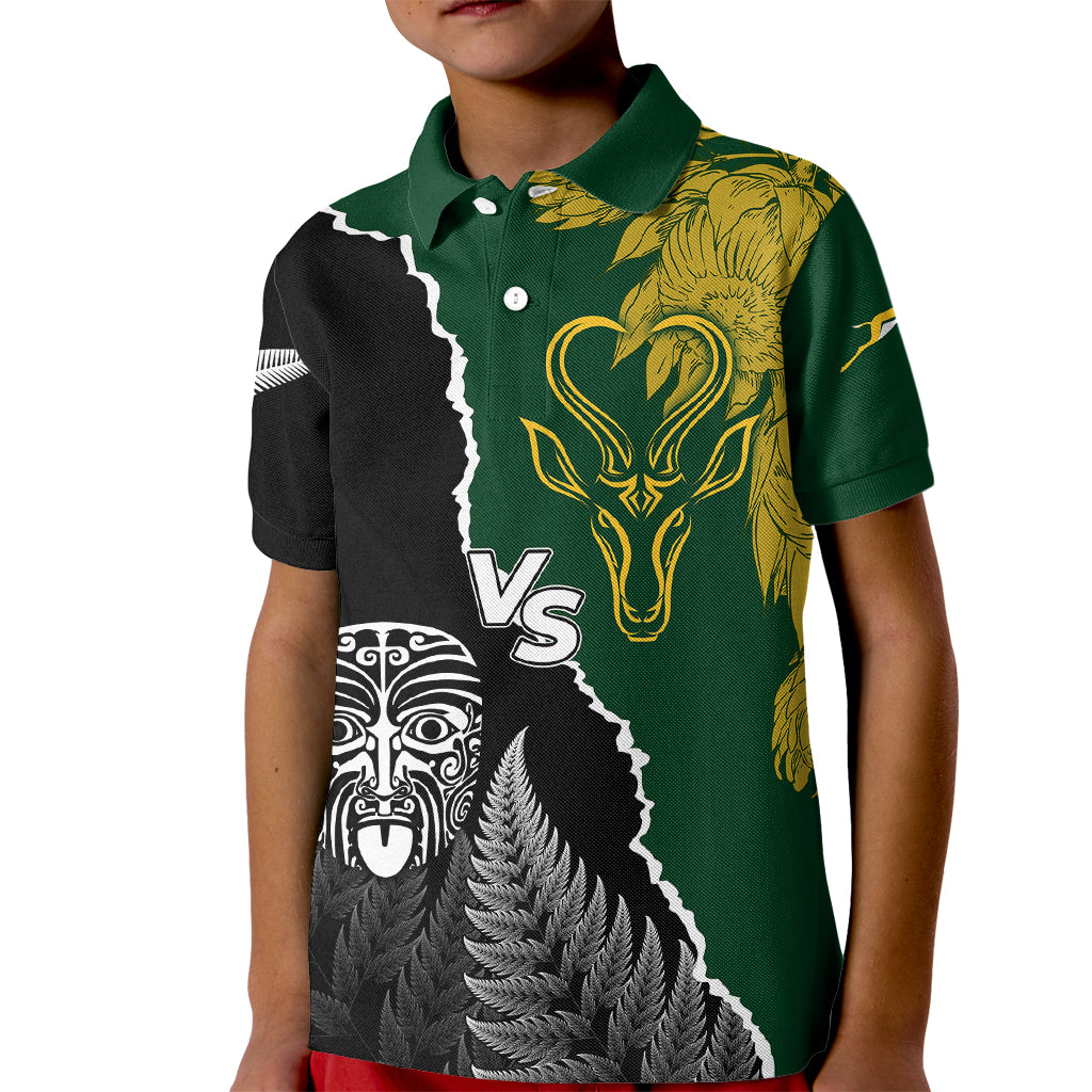 Personalised New Zealand Vs South Africa Rugby Kid Polo Shirt Rivals Dynamics LT7 Kid Black Green - Polynesian Pride