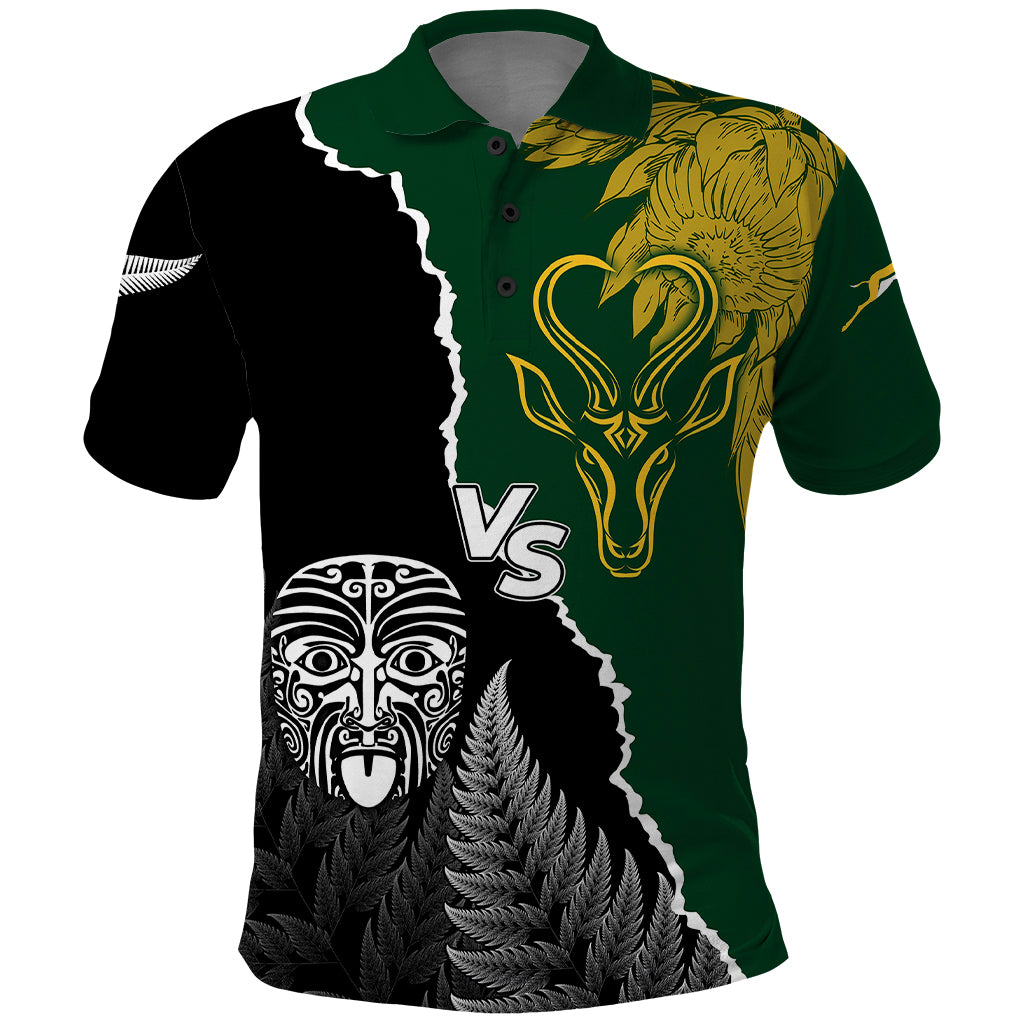 Personalised New Zealand Vs South Africa Rugby Polo Shirt Rivals Dynamics LT7 Black Green - Polynesian Pride