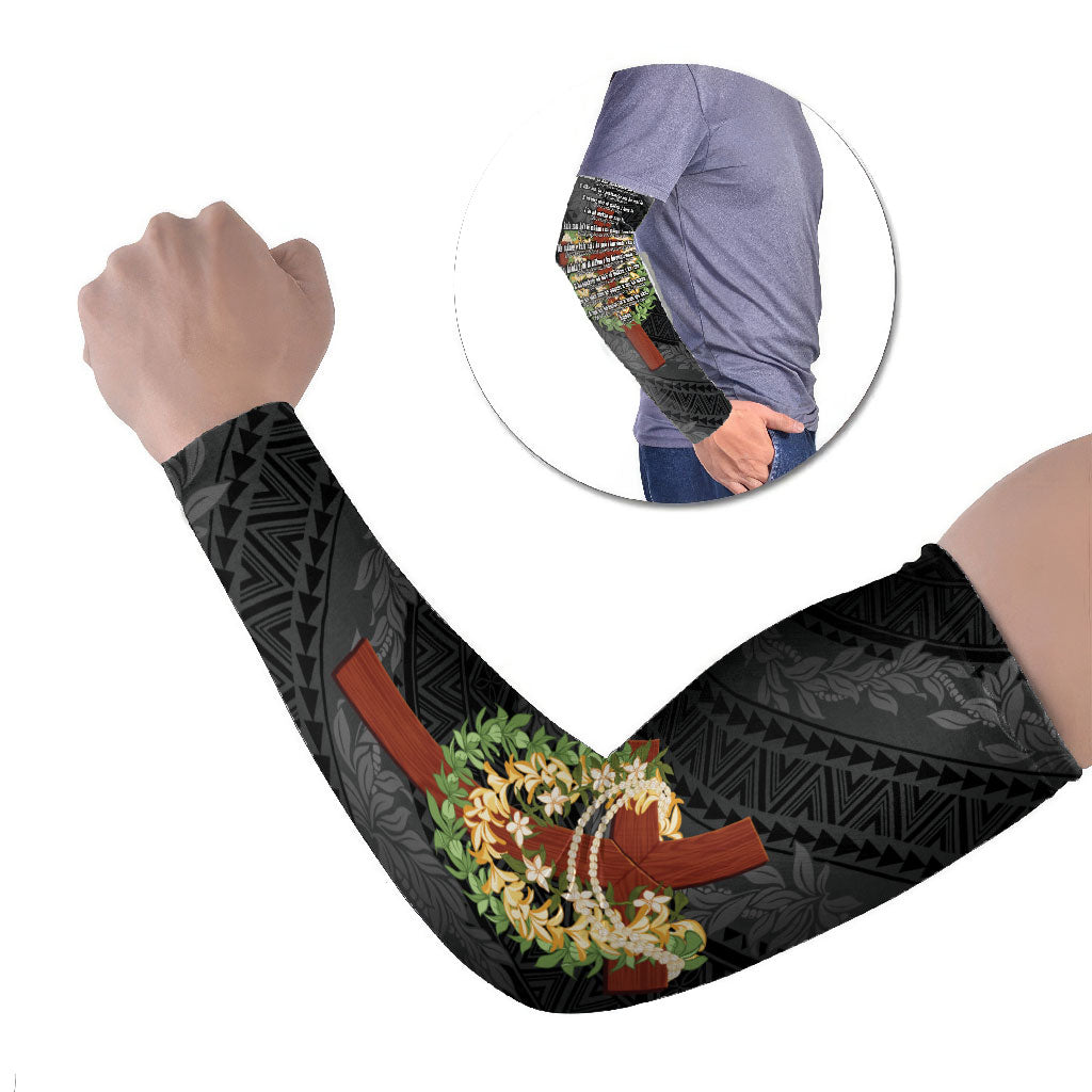 Hawaii Ka Pule a ka Haku Memorial Arm Sleeves Flower Lei Cross - Black LT7 Set of 2 Black - Polynesian Pride