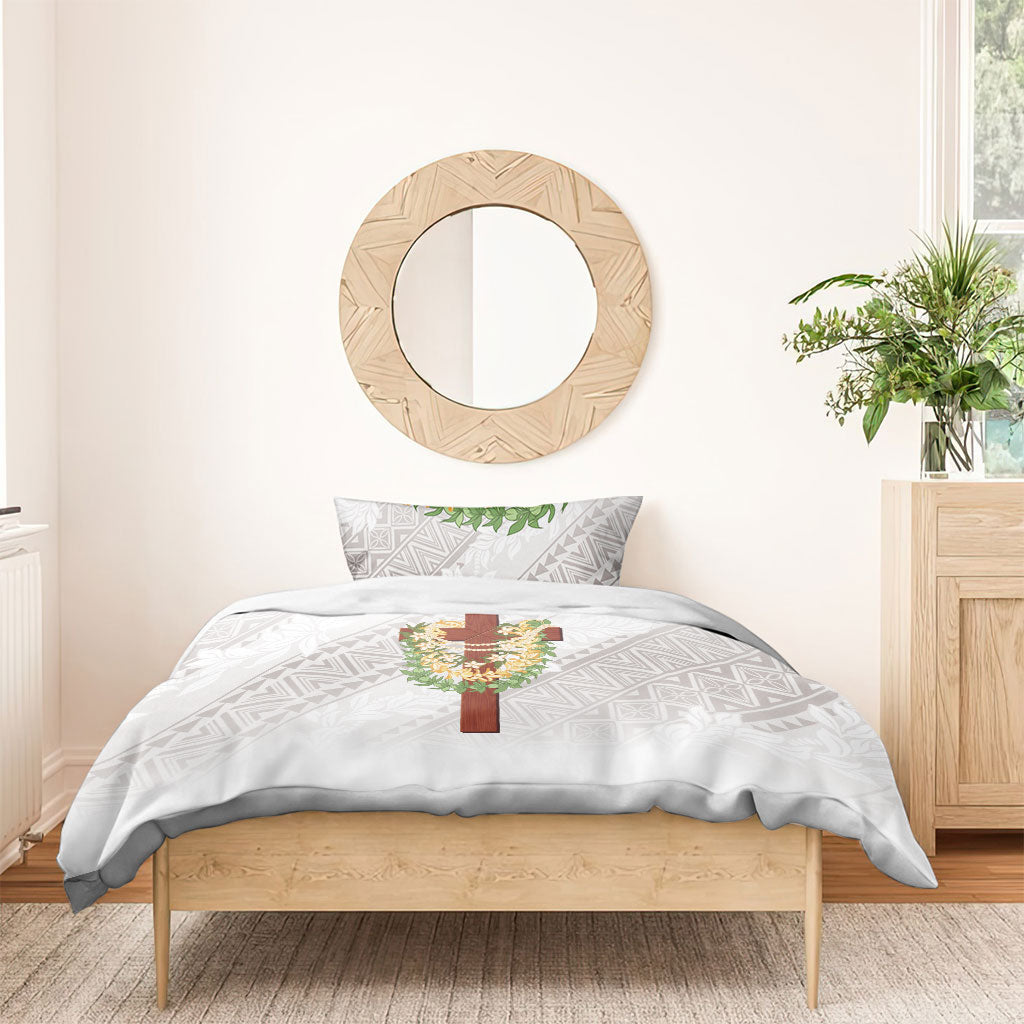 Hawaii Ka Pule a ka Haku Memorial Bedding Set Flower Lei Cross - Ivory White LT7 - Polynesian Pride
