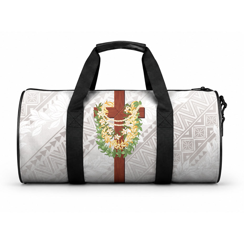 Hawaii Ka Pule a ka Haku Memorial Duffle Bag Flower Lei Cross - Ivory White LT7 One size Ivory - Polynesian Pride