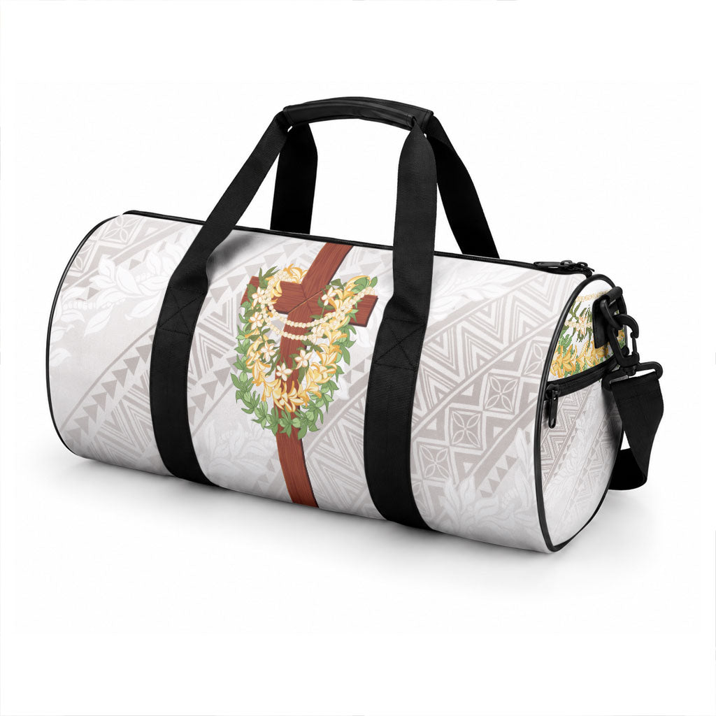 Hawaii Ka Pule a ka Haku Memorial Duffle Bag Flower Lei Cross - Ivory White LT7 - Polynesian Pride