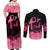 Polynesian Couples Matching Off Shoulder Maxi Dress and Long Sleeve Button Shirts Plumeria Breast Cancer Awareness Survivor Ribbon Pink LT7 - Polynesian Pride