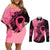 Polynesian Couples Matching Off Shoulder Short Dress and Long Sleeve Button Shirts Plumeria Breast Cancer Awareness Survivor Ribbon Pink LT7 Black Pink - Polynesian Pride