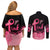 Polynesian Couples Matching Off Shoulder Short Dress and Long Sleeve Button Shirts Plumeria Breast Cancer Awareness Survivor Ribbon Pink LT7 - Polynesian Pride