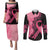 Polynesian Couples Matching Puletasi Dress and Long Sleeve Button Shirts Plumeria Breast Cancer Awareness Survivor Ribbon Pink LT7 Black Pink - Polynesian Pride