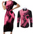 Polynesian Couples Matching Short Sleeve Bodycon Dress and Long Sleeve Button Shirts Plumeria Breast Cancer Awareness Survivor Ribbon Pink LT7 Black Pink - Polynesian Pride