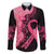 Polynesian Family Matching Mermaid Dress and Hawaiian Shirt Plumeria Breast Cancer Awareness Survivor Ribbon Pink LT7 Dad's Shirt - Long Sleeve Black Pink - Polynesian Pride