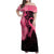 Polynesian Family Matching Off Shoulder Maxi Dress and Hawaiian Shirt Plumeria Breast Cancer Awareness Survivor Ribbon Pink LT7 Mom's Dress Black Pink - Polynesian Pride