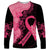 Polynesian Long Sleeve Shirt Plumeria Breast Cancer Awareness Survivor Ribbon Pink LT7 Unisex Black Pink - Polynesian Pride