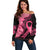 Polynesian Off Shoulder Sweater Plumeria Breast Cancer Awareness Survivor Ribbon Pink LT7 Women Black Pink - Polynesian Pride