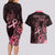 Polynesian Couples Matching Long Sleeve Bodycon Dress and Hawaiian Shirt Breast Cancer RIbbon Butterfly Mix Plumeria Curves Pink LT7 - Polynesian Pride