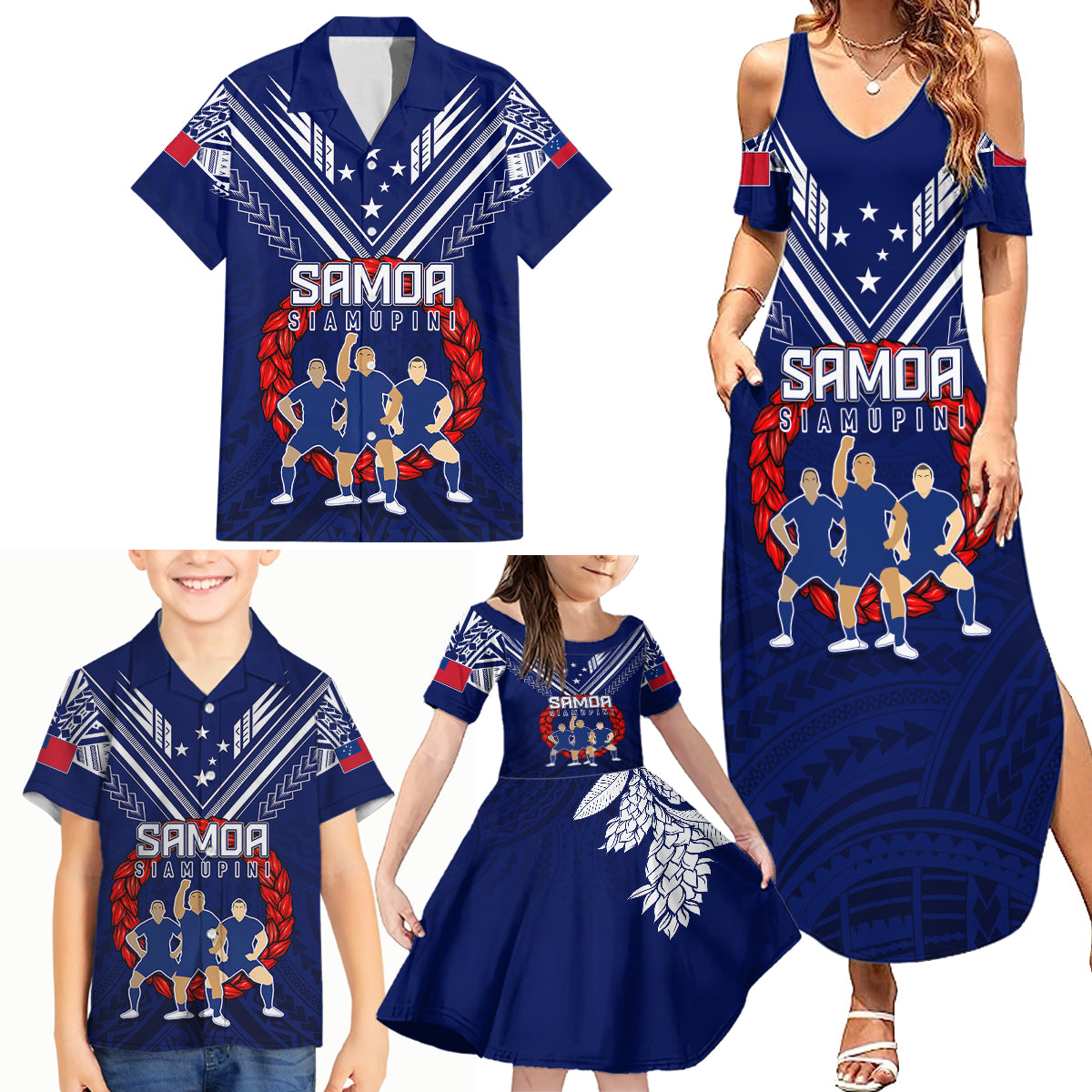 Personalised Samoa Rugby Family Matching Summer Maxi Dress and Hawaiian Shirt World Cup 2023 Siamupini Siva Tau LT7 - Polynesian Pride