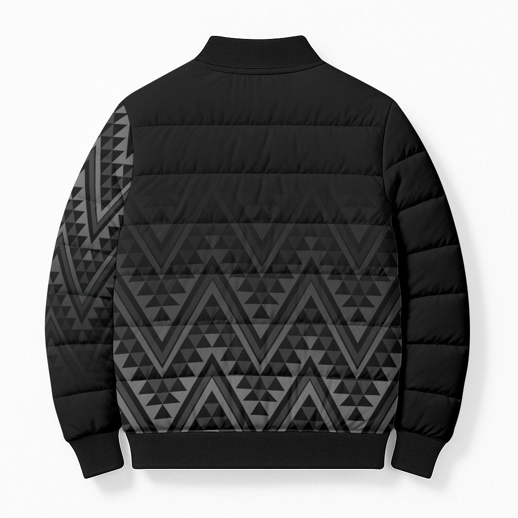 New Zealand Ta Moko Silver Fern Bomber Puffer Jacket Taniko Taniwha Motifs LT7 - Polynesian Pride