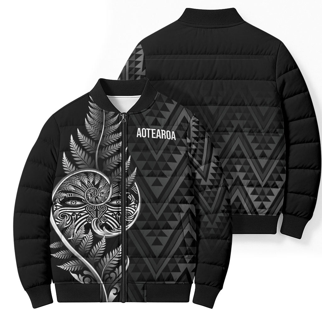 New Zealand Ta Moko Silver Fern Bomber Puffer Jacket Taniko Taniwha Motifs LT7 - Polynesian Pride