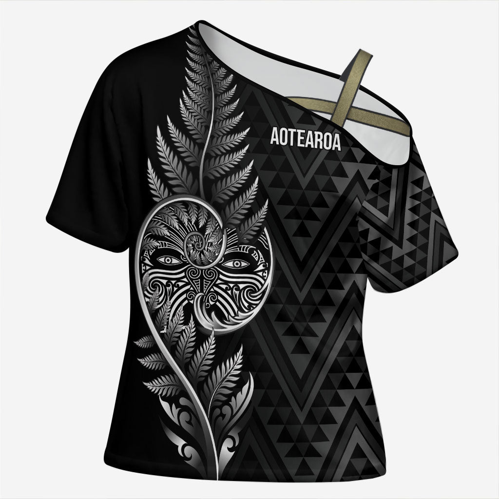 New Zealand Ta Moko Silver Fern Cross Shoulder Shirt Taniko Taniwha Motifs