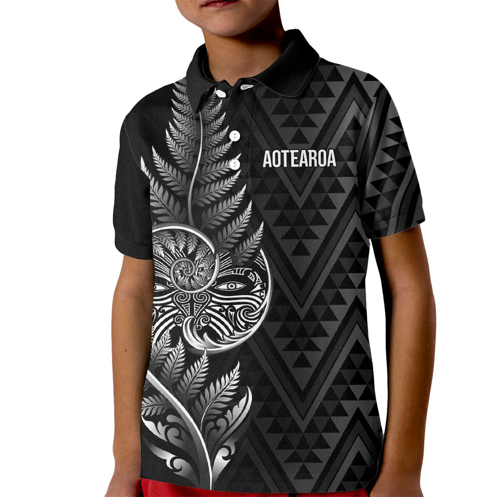 New Zealand Ta Moko Silver Fern Kid Polo Shirt Taniko Taniwha Motifs