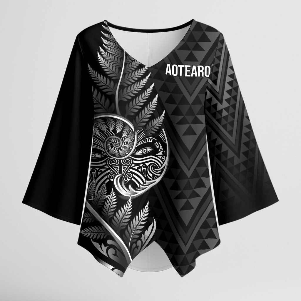 New Zealand Ta Moko Silver Fern Kimono Sleeve Blouse Taniko Taniwha Motifs
