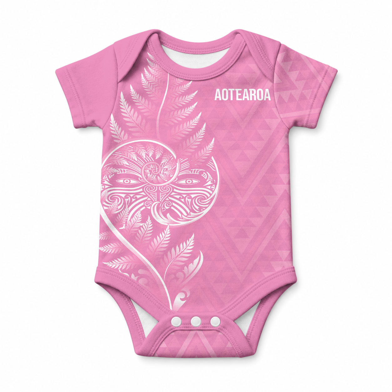 New Zealand Ta Moko Silver Fern Pink Baby Onesie Taniko Taniwha Motifs