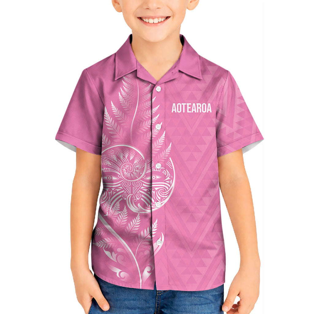 New Zealand Ta Moko Silver Fern Pink Kid Hawaiian Shirt Taniko Taniwha Motifs