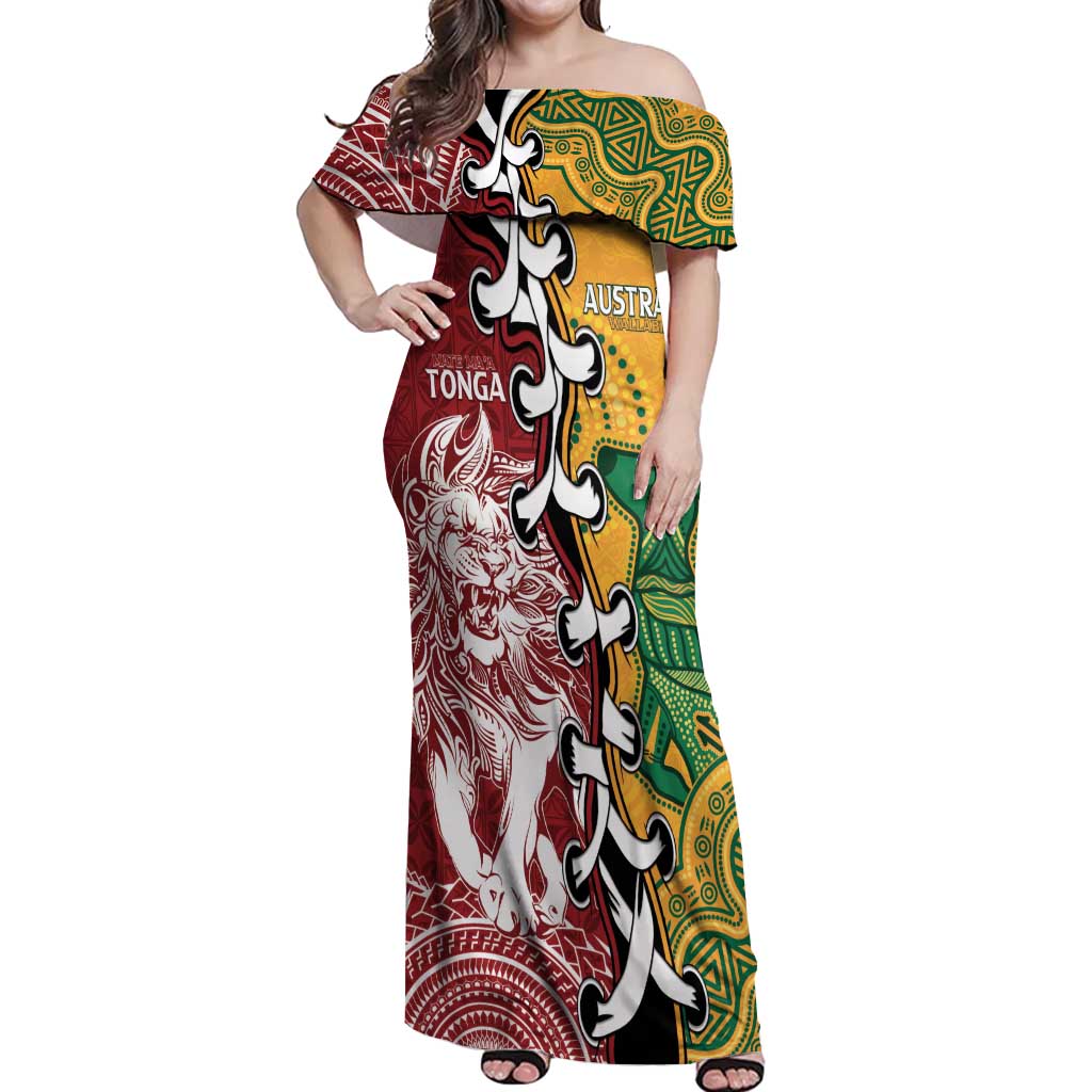 Mate Ma'a Tonga Vs Australia Rugby Personalized Off Shoulder Maxi Dress Special Mascots LT7 Women Colorful - Polynesian Pride