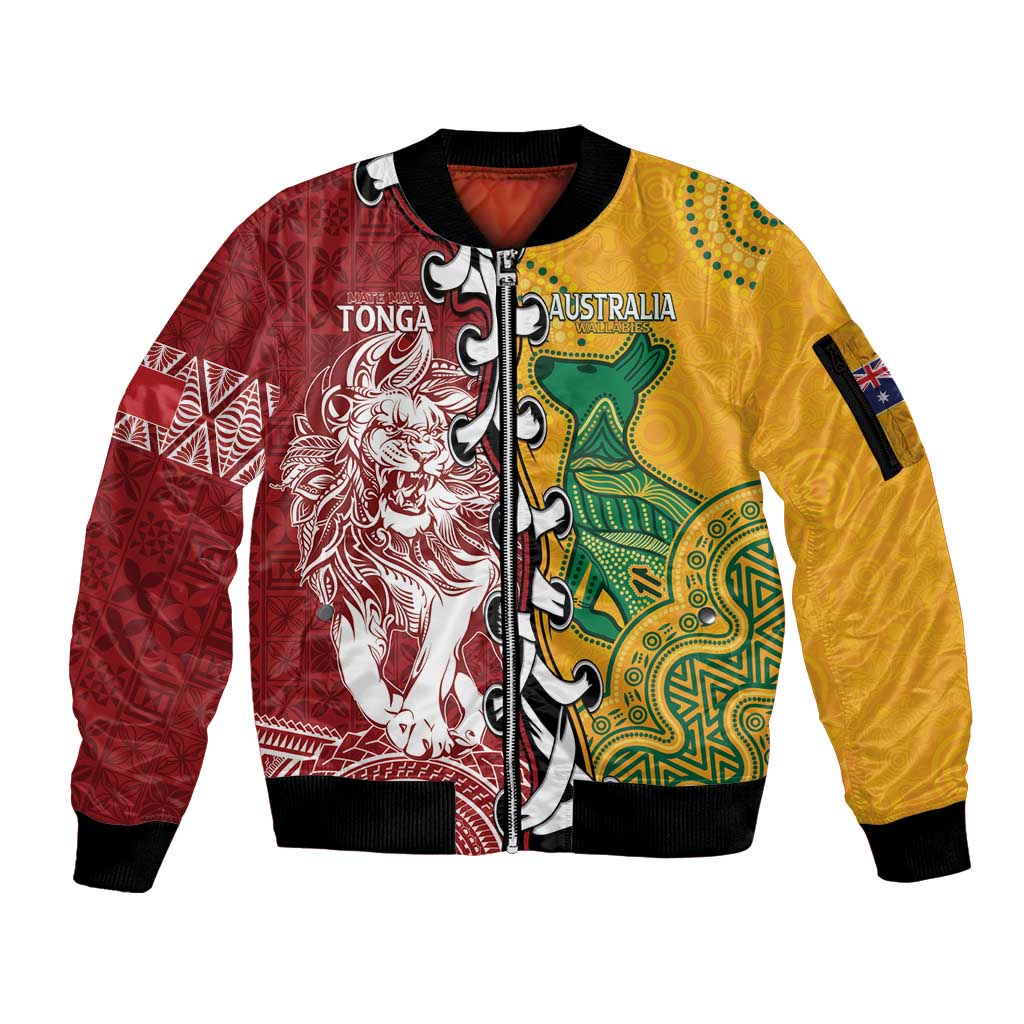 Mate Ma'a Tonga Vs Australia Rugby Personalized Sleeve Zip Bomber Jacket Special Mascots LT7 Unisex Colorful - Polynesian Pride