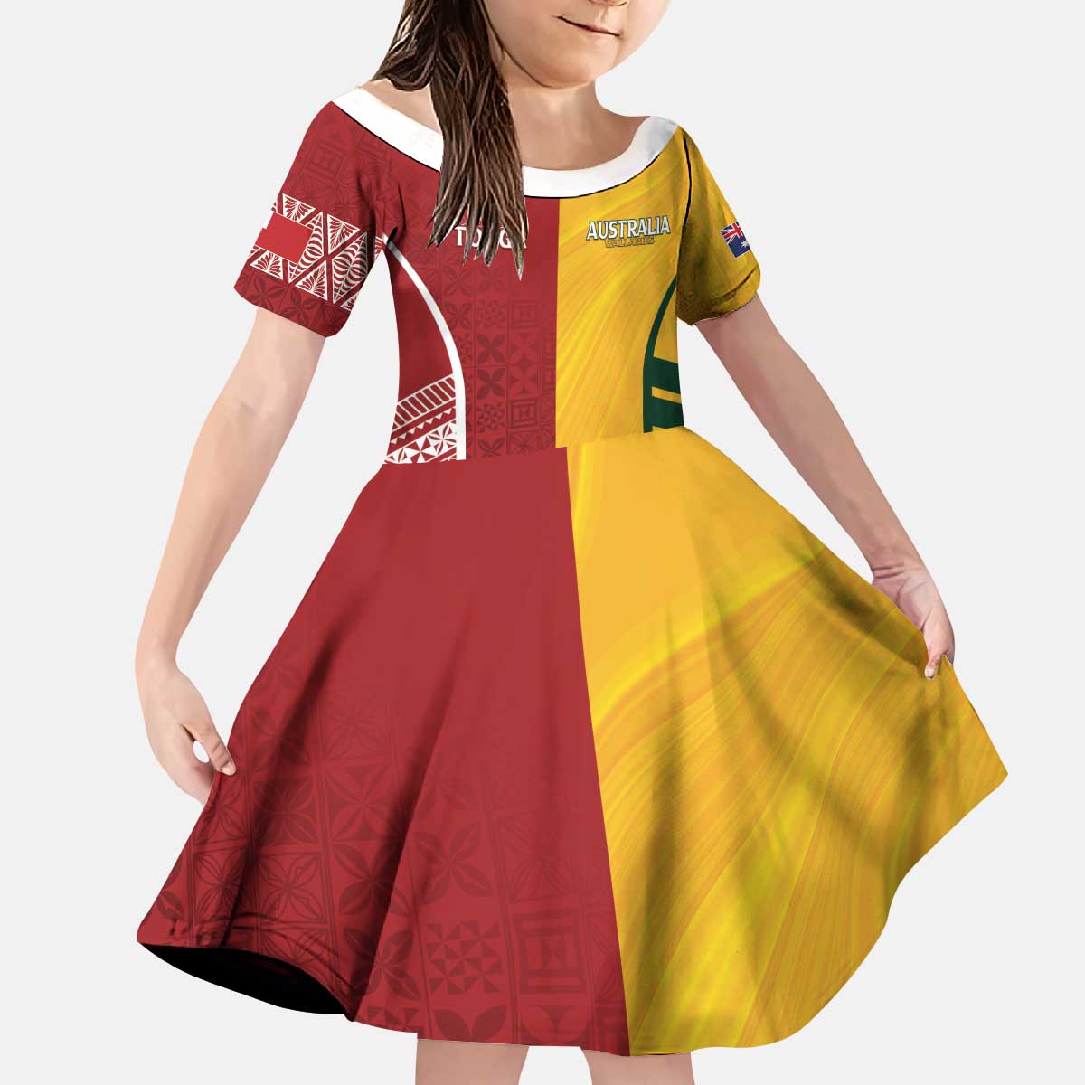 Australia - Tonga Rugby Custom Kid Short Sleeve Dress Minimalist Dynamic LT7 KID Colorful - Polynesian Pride