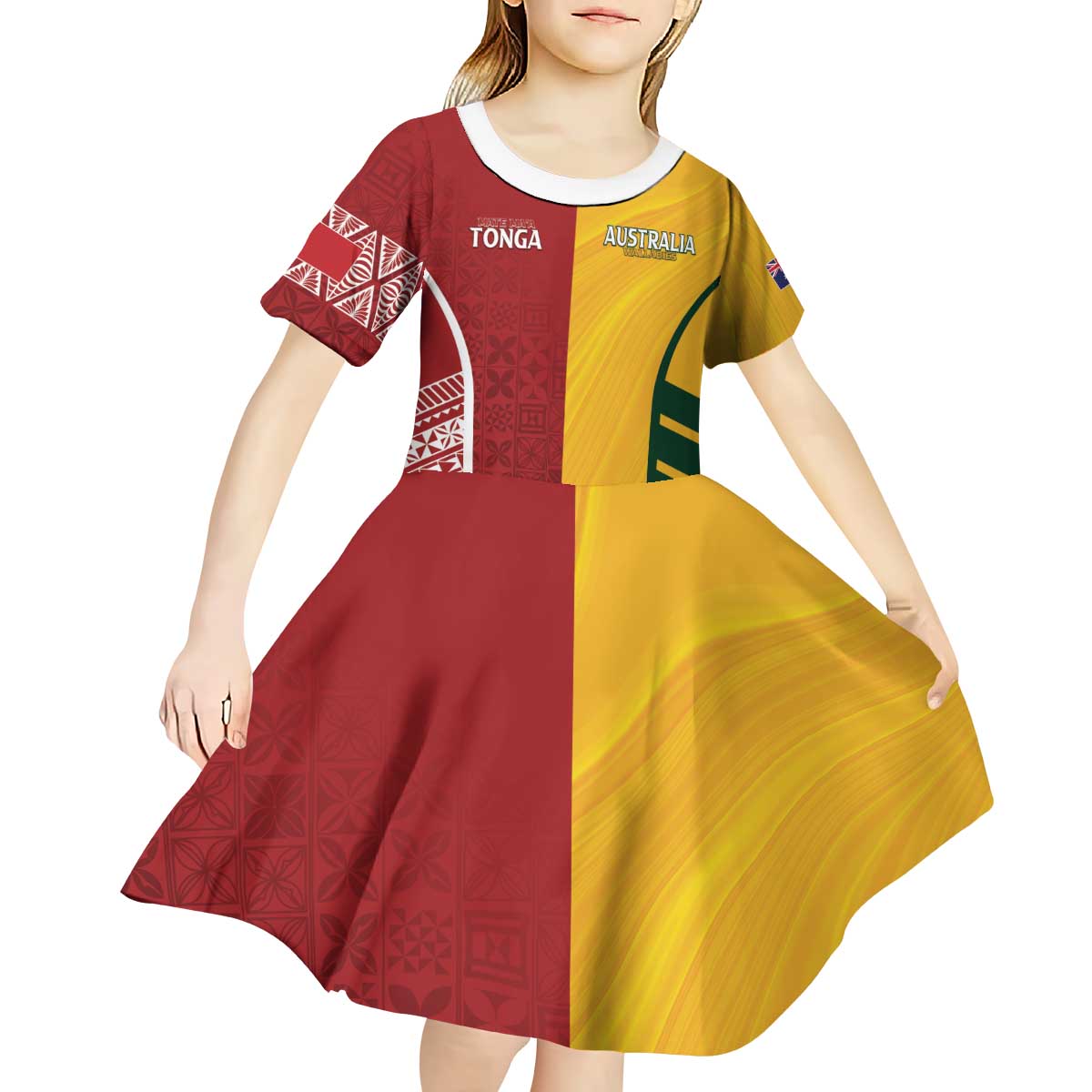 Australia - Tonga Rugby Custom Kid Short Sleeve Dress Minimalist Dynamic LT7 - Polynesian Pride