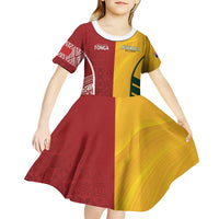Australia - Tonga Rugby Custom Kid Short Sleeve Dress Minimalist Dynamic LT7 - Polynesian Pride