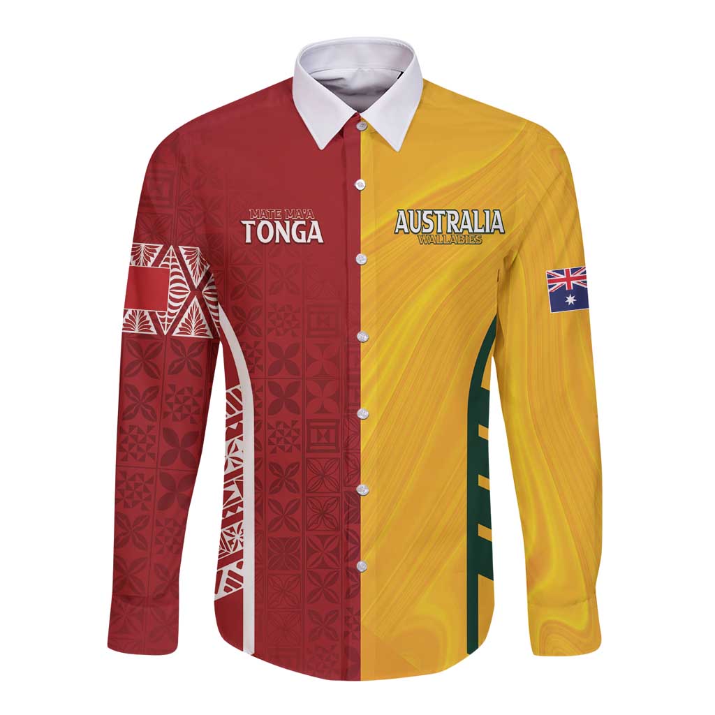 Australia - Tonga Rugby Custom Long Sleeve Button Shirt Minimalist Dynamic LT7 Unisex Colorful - Polynesian Pride