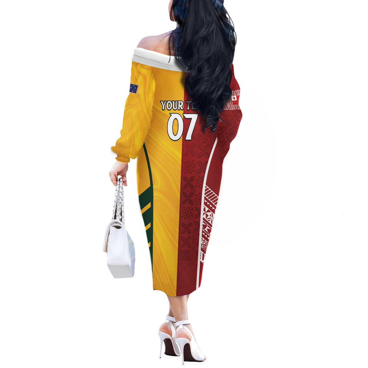 Australia - Tonga Rugby Custom Off The Shoulder Long Sleeve Dress Minimalist Dynamic LT7 - Polynesian Pride