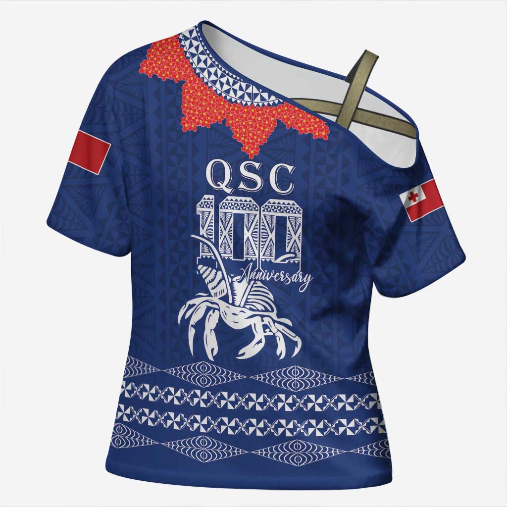 Queen Salote College 100 Years Anniversary Personalized Cross Shoulder Shirt Tonga QSC Royal Blue LT7 Female Royal Blue - Polynesian Pride