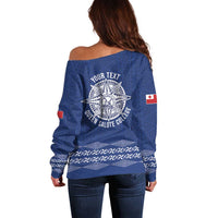 Queen Salote College 100 Years Anniversary Personalized Off Shoulder Sweater Tonga QSC Royal Blue LT7 - Polynesian Pride