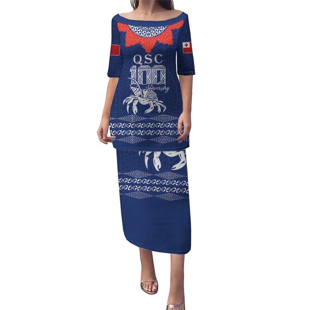 Queen Salote College 100 Years Anniversary Personalized Puletasi Tonga QSC Royal Blue LT7 Long Dress Royal Blue - Polynesian Pride
