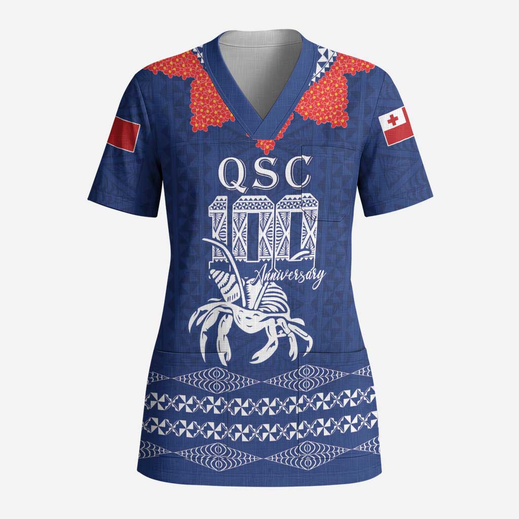 Queen Salote College 100 Years Anniversary Personalized Scrub Top Tonga QSC Royal Blue LT7 Adult Royal Blue - Polynesian Pride