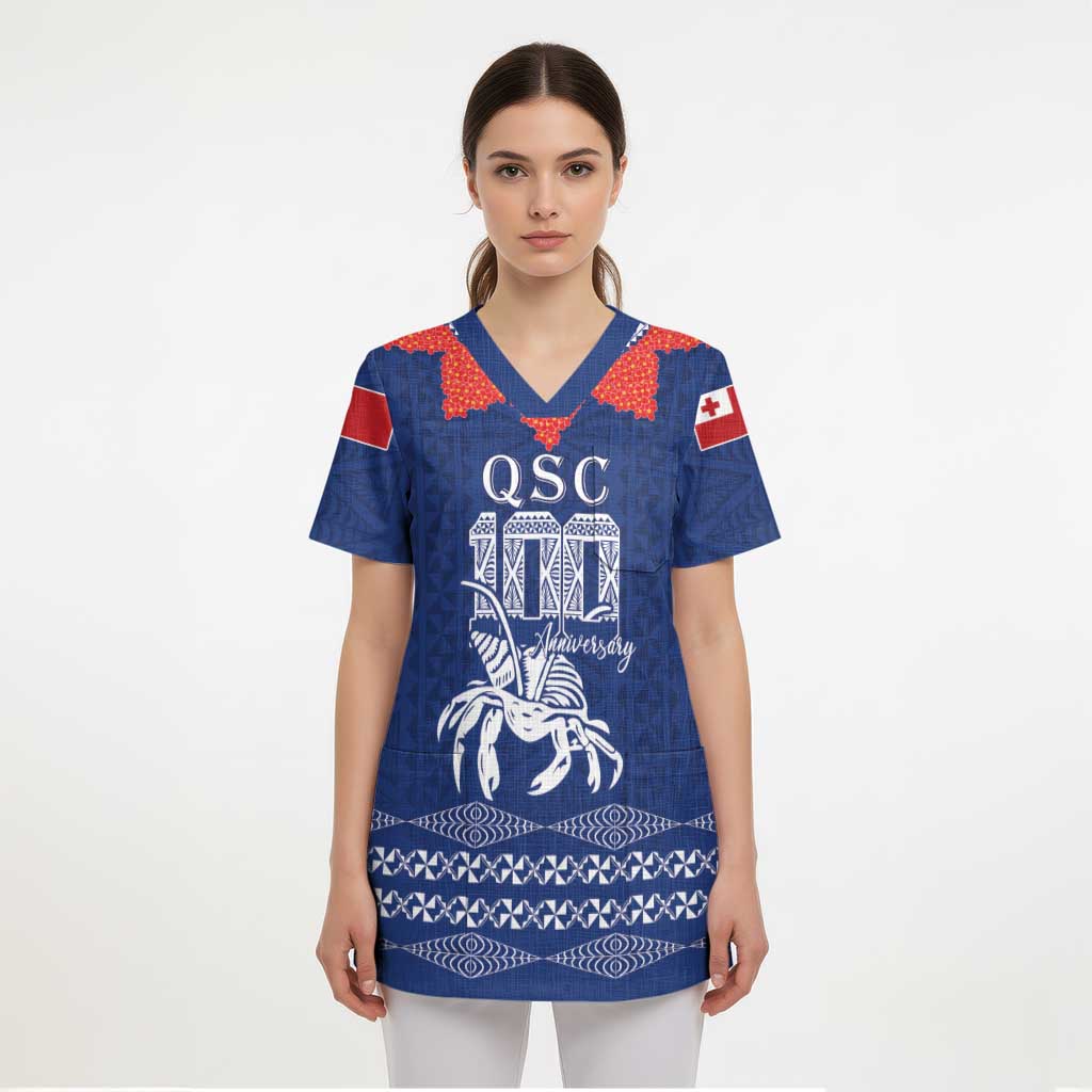 Queen Salote College 100 Years Anniversary Personalized Scrub Top Tonga QSC Royal Blue LT7 - Polynesian Pride