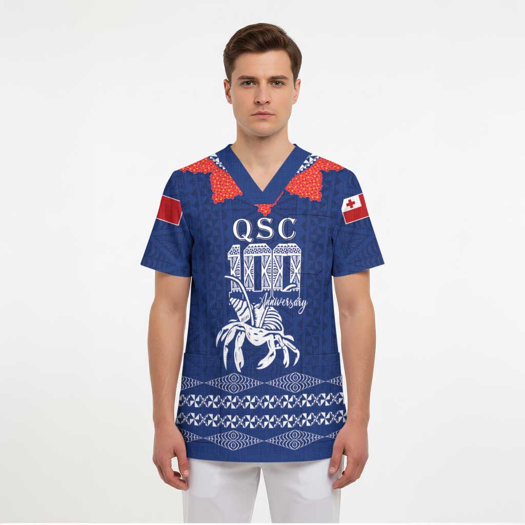 Queen Salote College 100 Years Anniversary Personalized Scrub Top Tonga QSC Royal Blue LT7 - Polynesian Pride