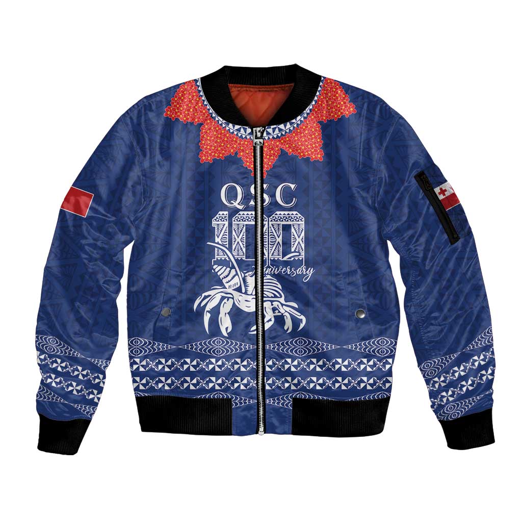 Queen Salote College 100 Years Anniversary Personalized Sleeve Zip Bomber Jacket Tonga QSC Royal Blue LT7 Unisex Royal Blue - Polynesian Pride