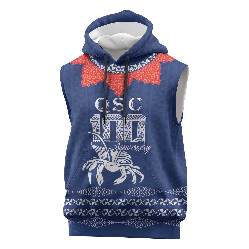 Queen Salote College 100 Years Anniversary Personalized Sleeveless Hoodie Tonga QSC Royal Blue LT7 Royal Blue - Polynesian Pride