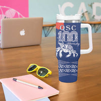 Queen Salote College 100 Years Anniversary Personalized Tumbler With Handle Tonga QSC Royal Blue LT7 - Polynesian Pride