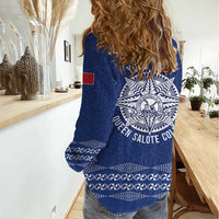 Queen Salote College 100 Years Anniversary Personalized Women Casual Shirt Tonga QSC Royal Blue LT7 - Polynesian Pride