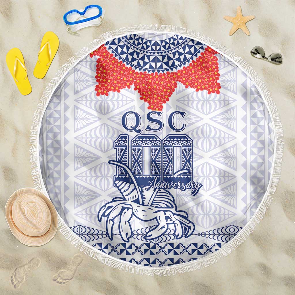 Queen Salote College 100 Years Anniversary Beach Blanket Tonga QSC White LT7 One Size 150cm White - Polynesian Pride