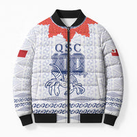 Queen Salote College 100 Years Anniversary Personalized Bomber Puffer Jacket Tonga QSC White LT7 Unisex White - Polynesian Pride