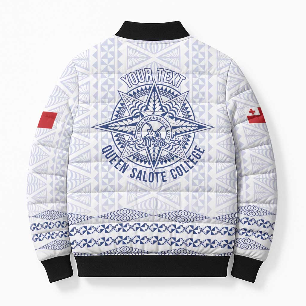 Queen Salote College 100 Years Anniversary Personalized Bomber Puffer Jacket Tonga QSC White LT7 - Polynesian Pride