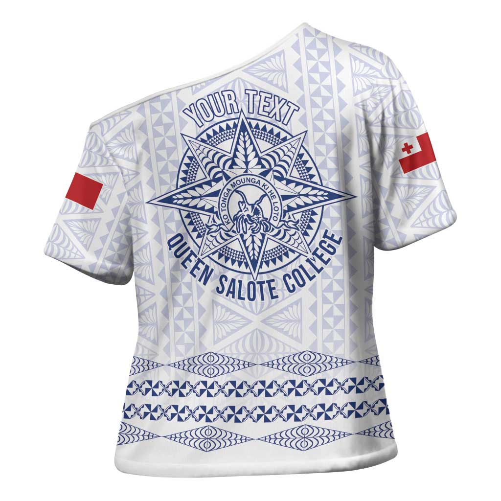 Queen Salote College 100 Years Anniversary Personalized Cross Shoulder Shirt Tonga QSC White LT7 - Polynesian Pride